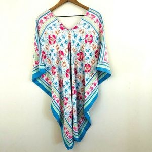 J. McLaughlin Linen Pomegranate Printed Poncho Top